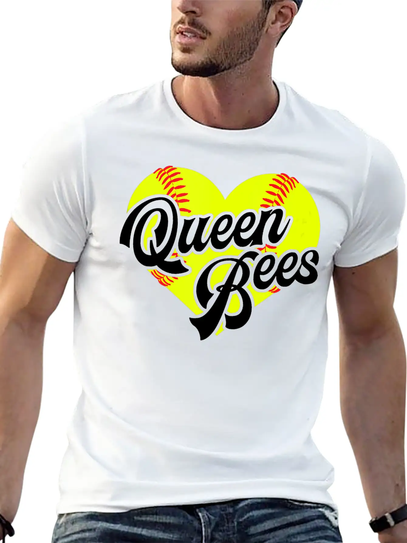 Softball Heart Queen Bees Team T Ball League Girls Unisex Casual T-Shirt – Clean Design For Daily Comfort