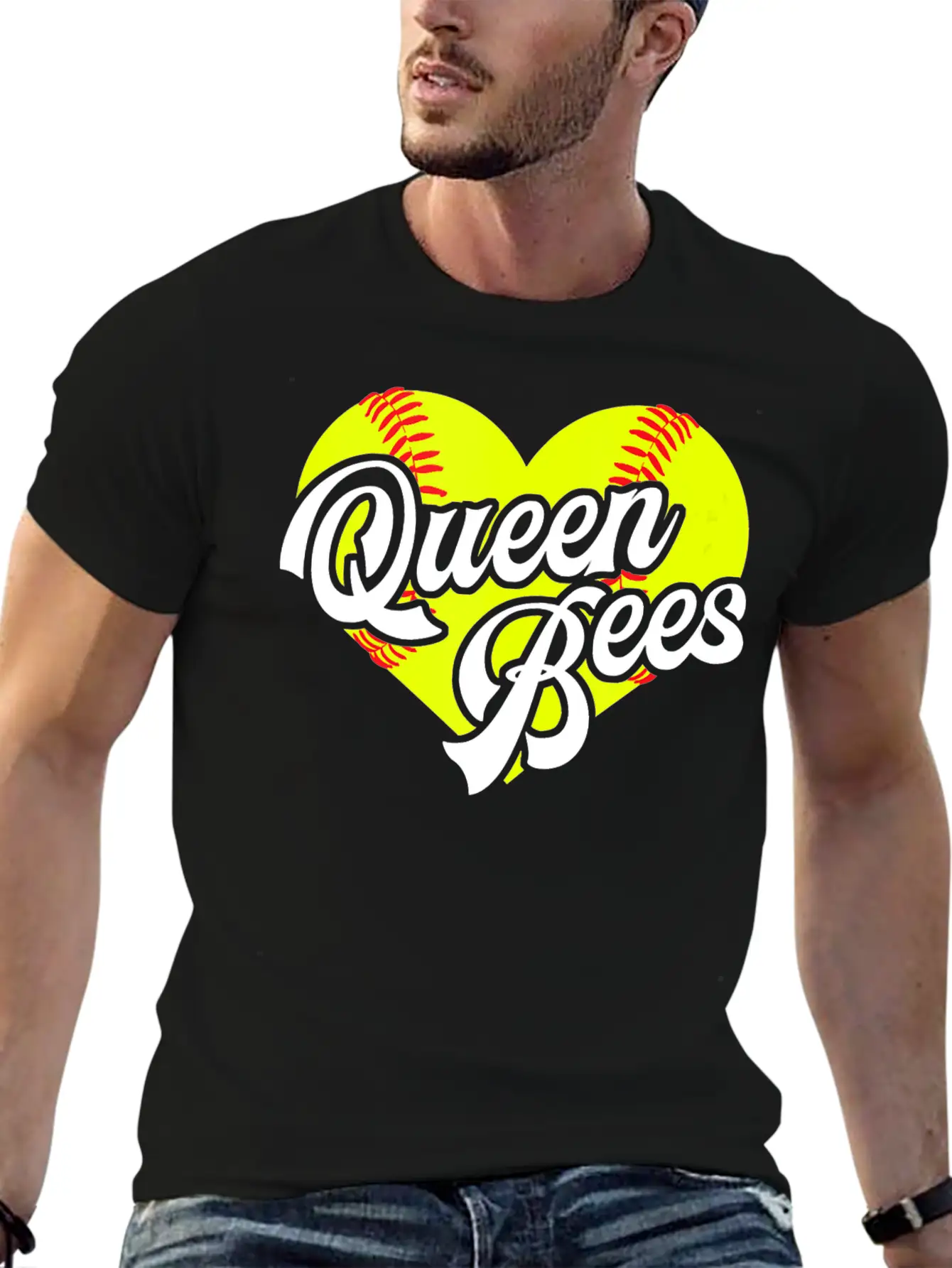 Softball Heart Queen Bees Team T Ball League Girls Unisex Casual T-Shirt – Clean Design For Daily Comfort