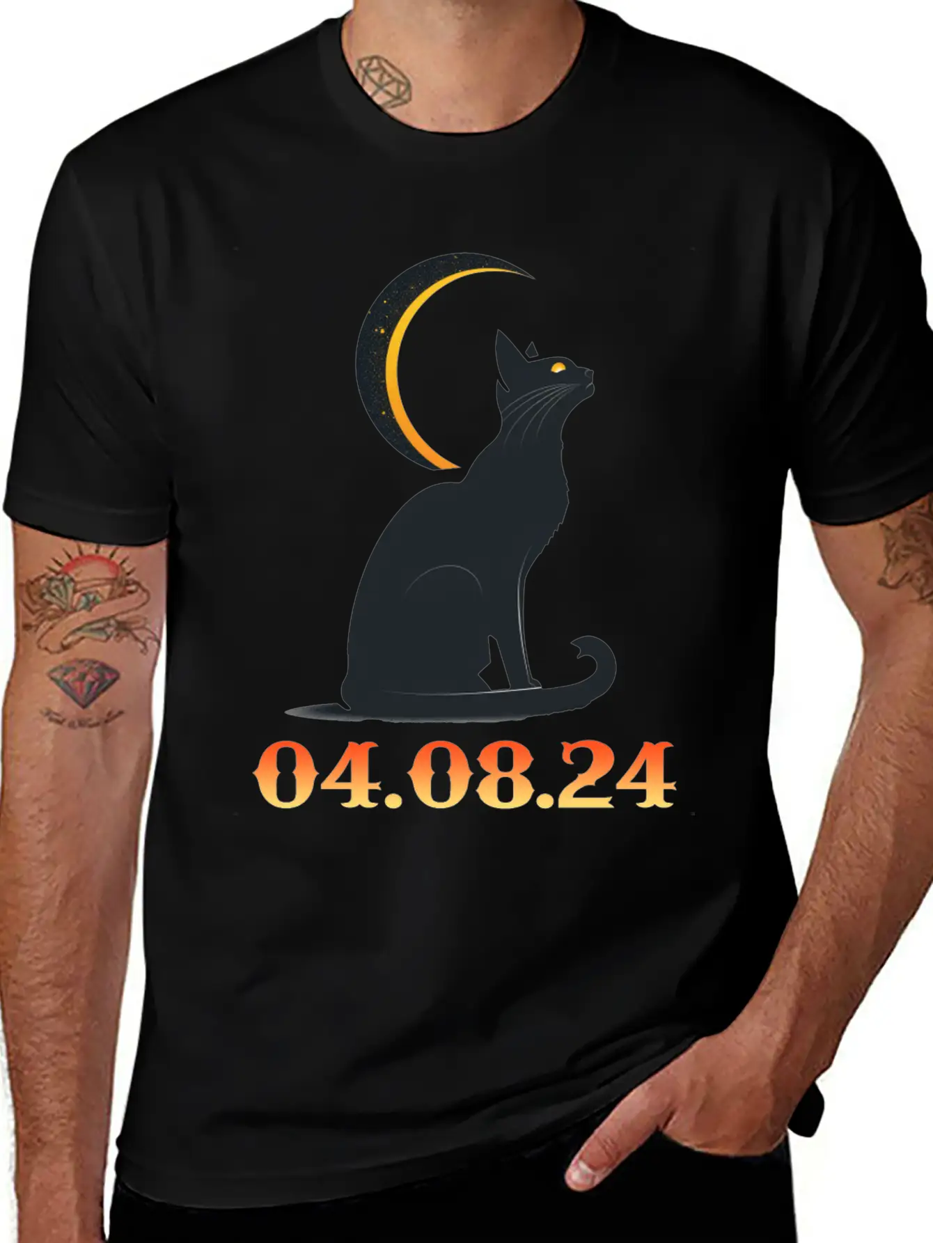 Solar Eclipse April 8 2024 Cat Total Solar Eclipse Basic Graphic T-Shirt – Daily Comfort In Soft Cotton