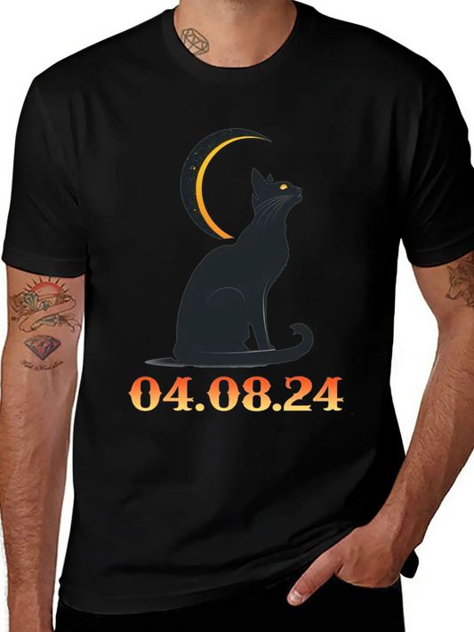 Solar Eclipse April 8 2024 Cat Total Solar Eclipse Basic Graphic T-Shirt – Daily Comfort In Soft Cotton