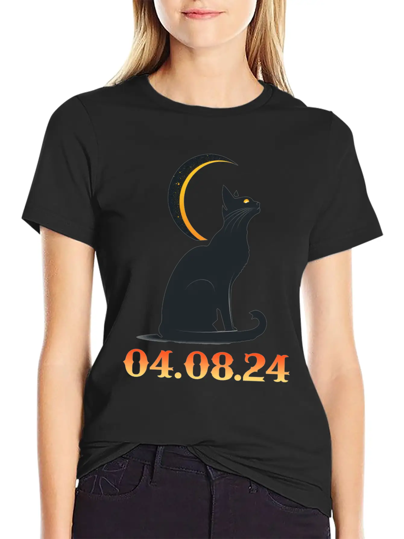 Solar Eclipse April 8 2024 Cat Total Solar Eclipse Basic Graphic T-Shirt – Daily Comfort In Soft Cotton