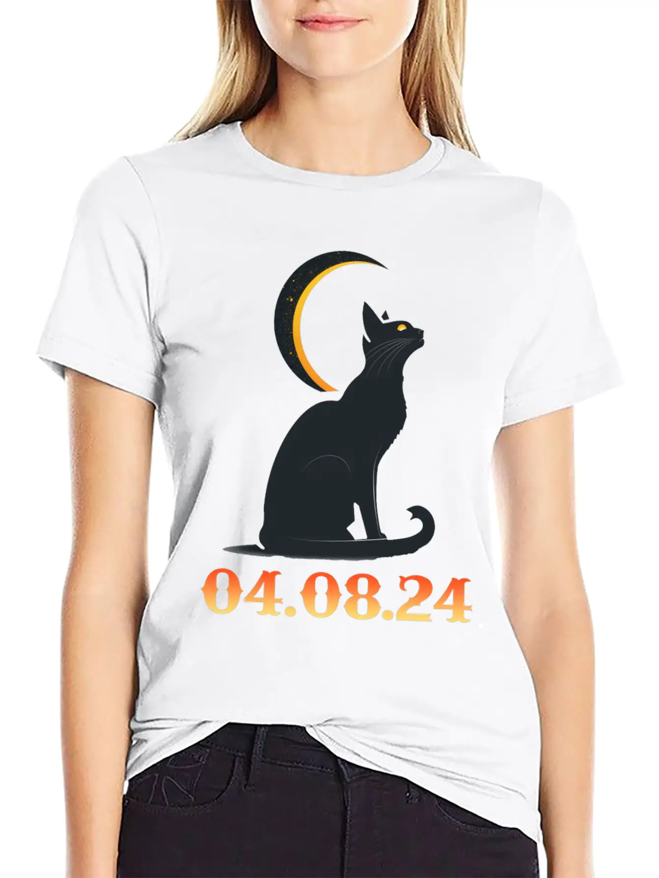 Solar Eclipse April 8 2024 Cat Total Solar Eclipse Basic Graphic T-Shirt – Daily Comfort In Soft Cotton