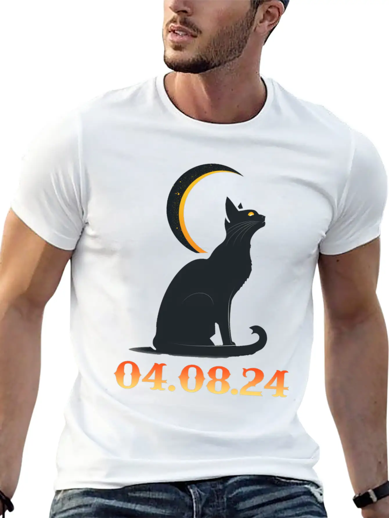 Solar Eclipse April 8 2024 Cat Total Solar Eclipse Basic Graphic T-Shirt – Daily Comfort In Soft Cotton