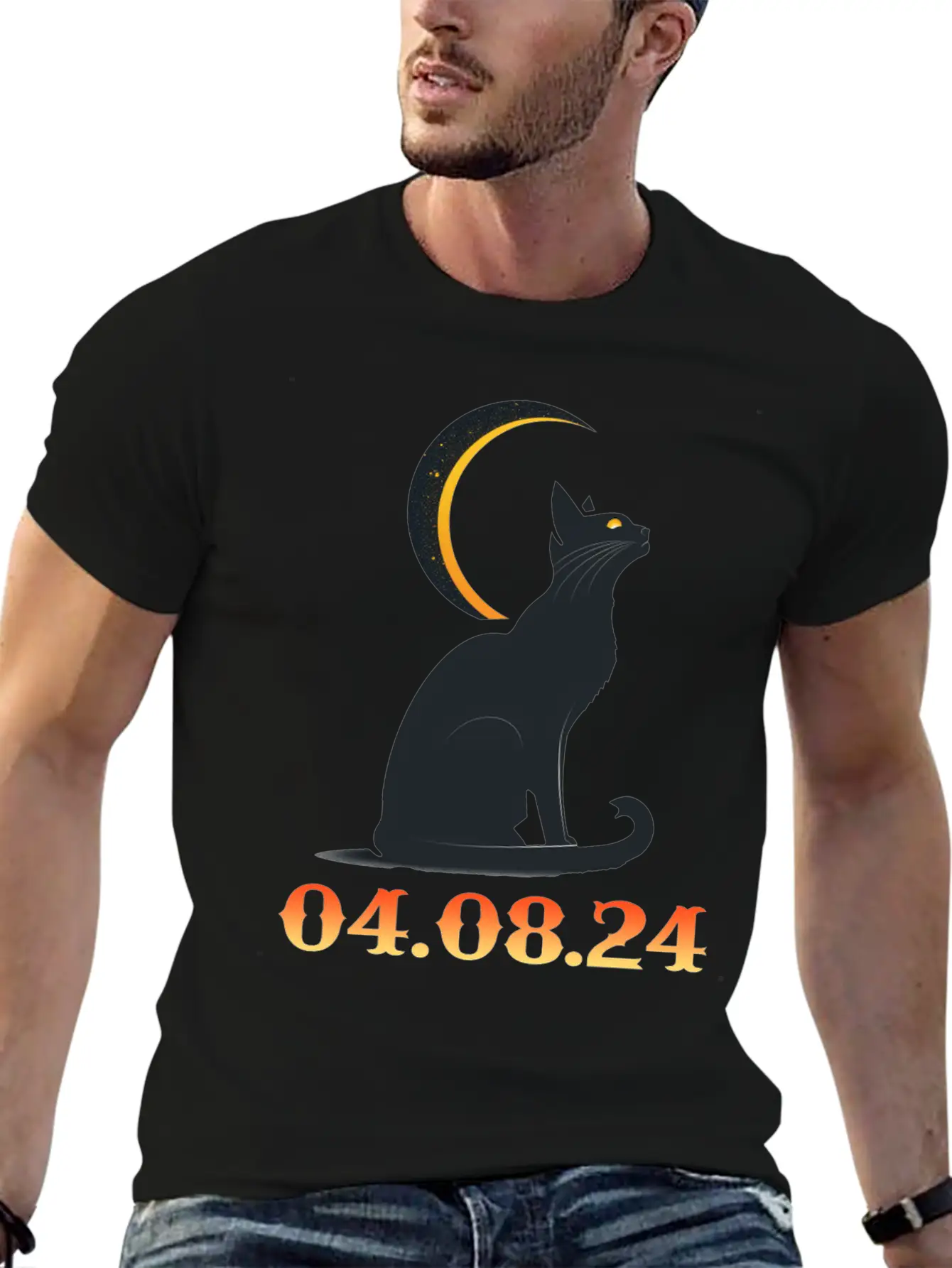 Solar Eclipse April 8 2024 Cat Total Solar Eclipse Basic Graphic T-Shirt – Daily Comfort In Soft Cotton