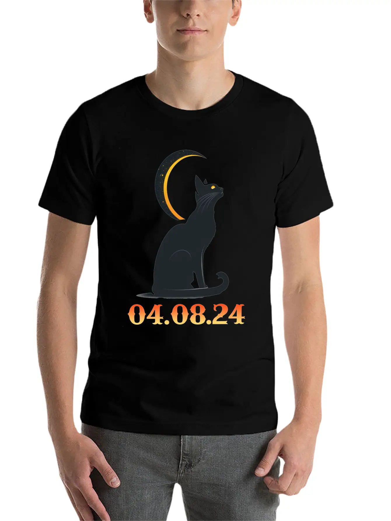 Solar Eclipse April 8 2024 Cat Total Solar Eclipse Basic Graphic T-Shirt – Daily Comfort In Soft Cotton