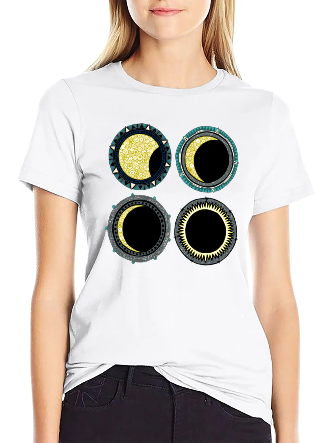 Solar Eclipse Mandala Lightweight Cotton T-Shirt – Daily Comfort Graphic Shirt