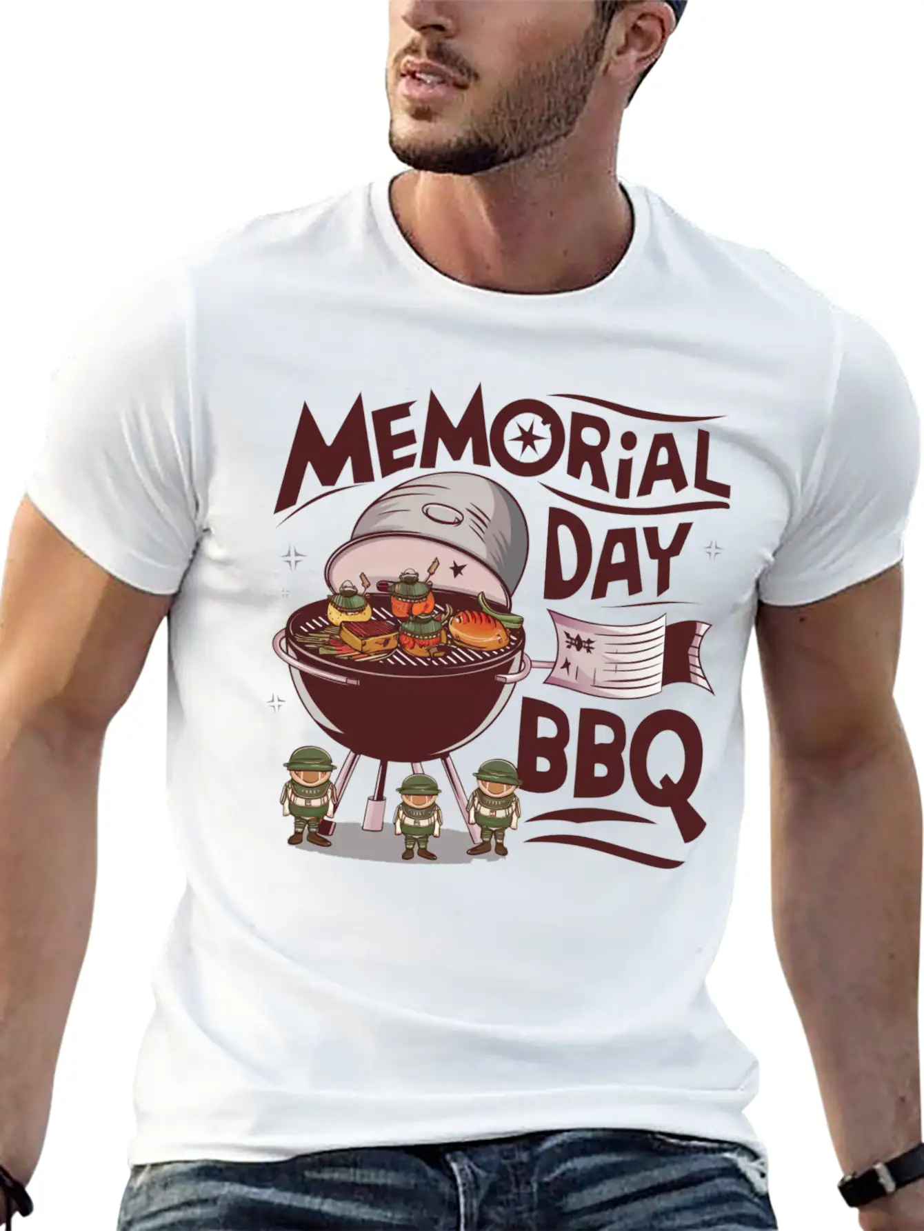 Solider Happy Memorial Day With Bbq Lightweight Cotton T-Shirt – Daily Comfort Graphic Shirt