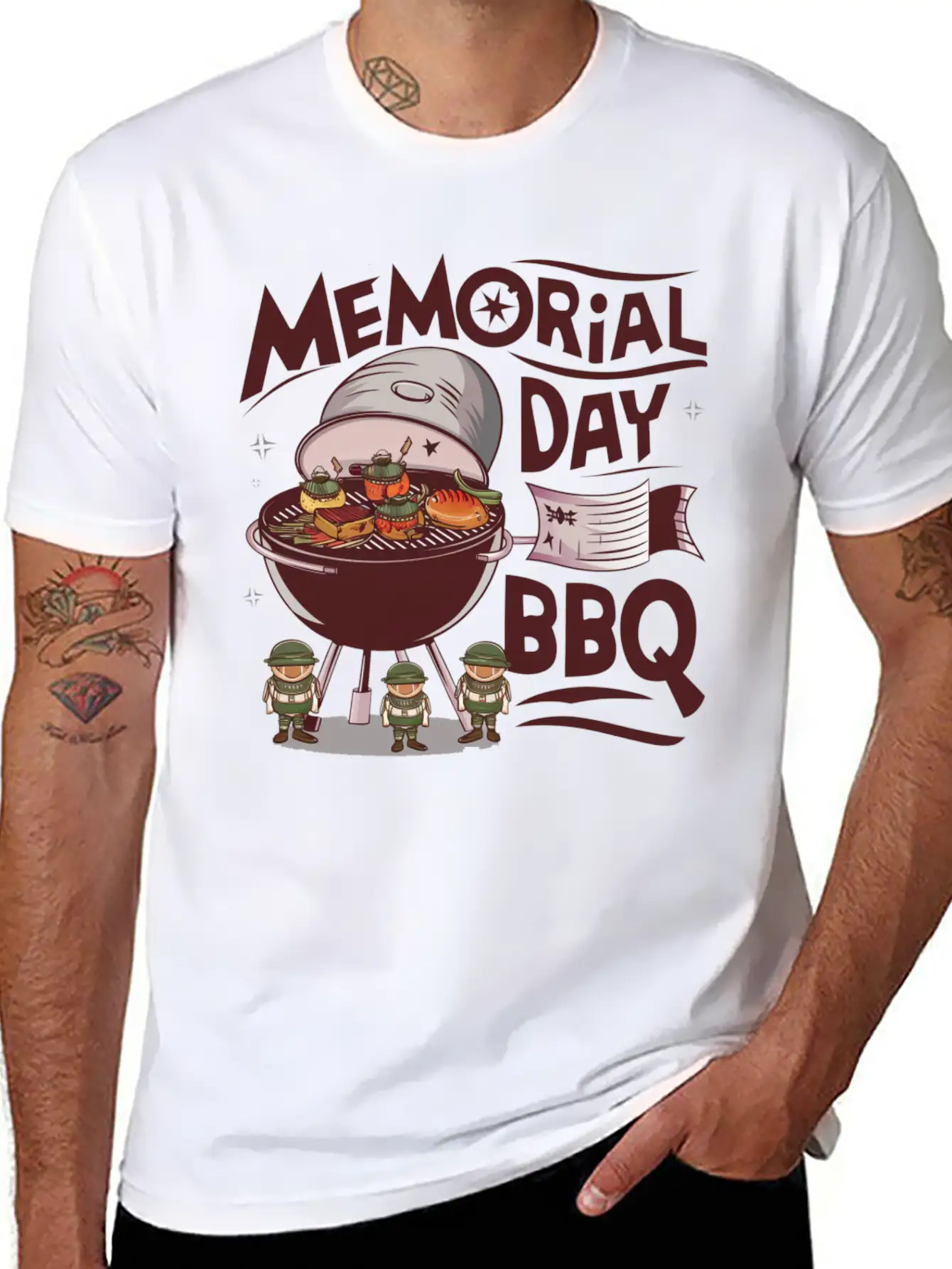 Solider Happy Memorial Day With Bbq Lightweight Cotton T-Shirt – Daily Comfort Graphic Shirt
