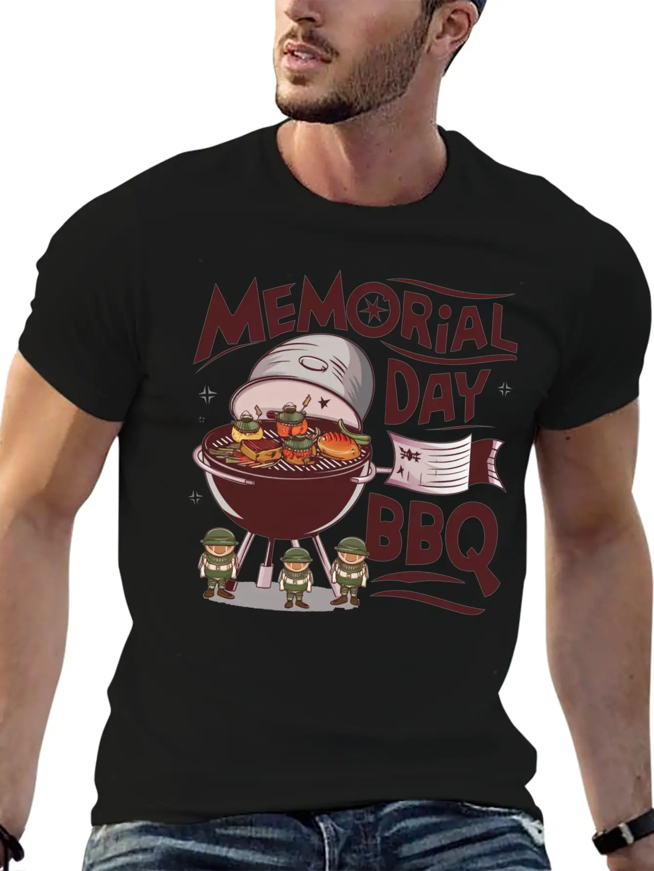 Solider Happy Memorial Day With Bbq Lightweight Cotton T-Shirt – Daily Comfort Graphic Shirt