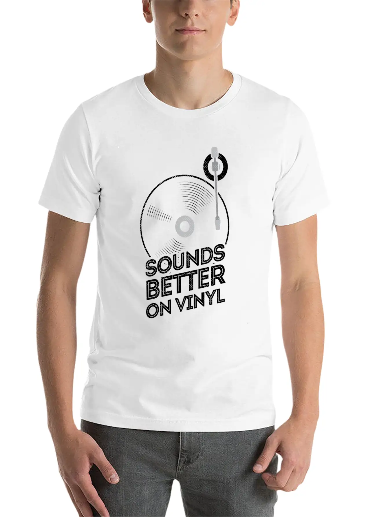 Sounds Better On Vinyl Record Player Album LP Gift Stylish Everyday T-Shirt – Unisex Basic Cotton Tee