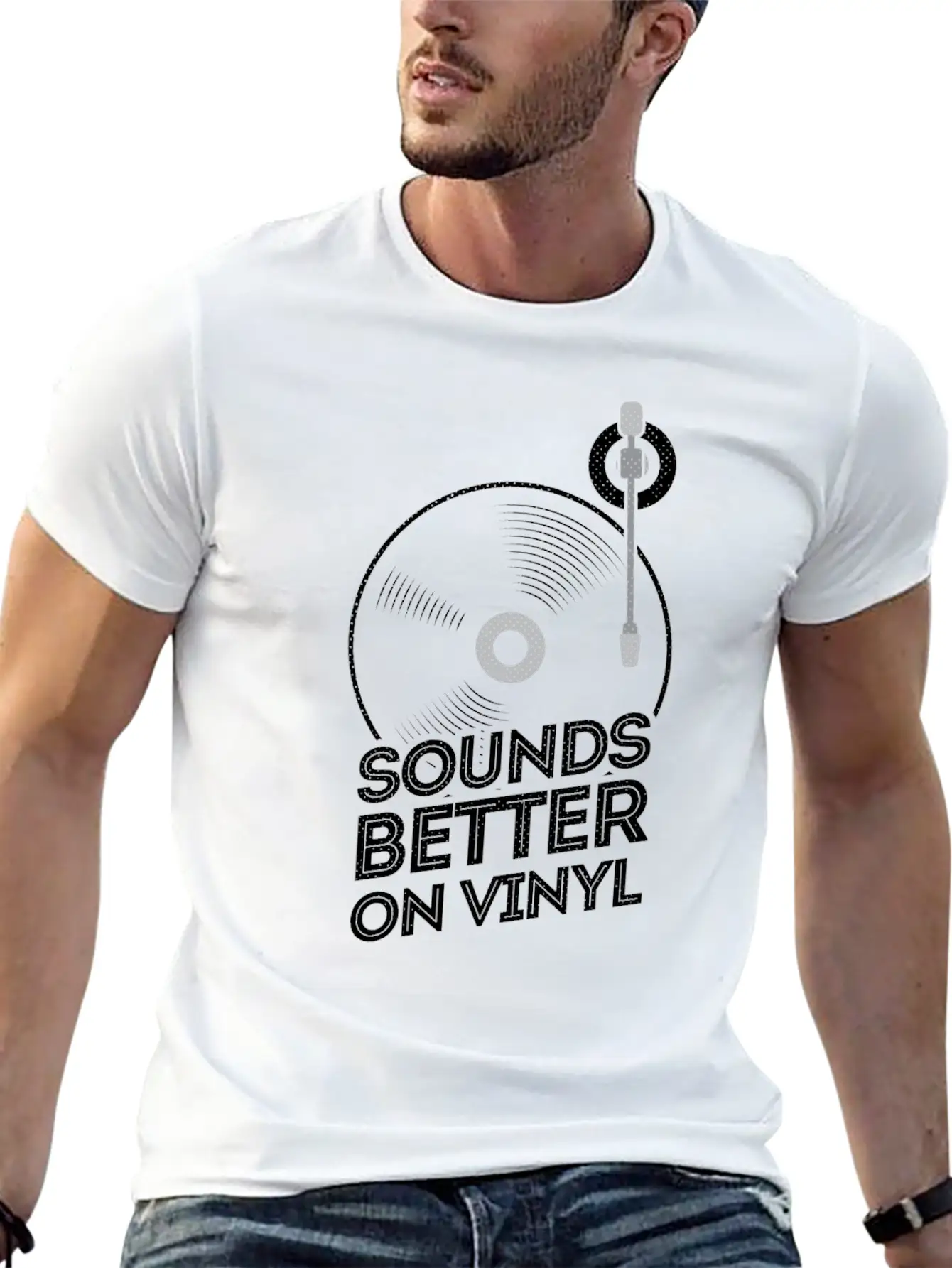Sounds Better On Vinyl Record Player Album LP Gift Stylish Everyday T-Shirt – Unisex Basic Cotton Tee