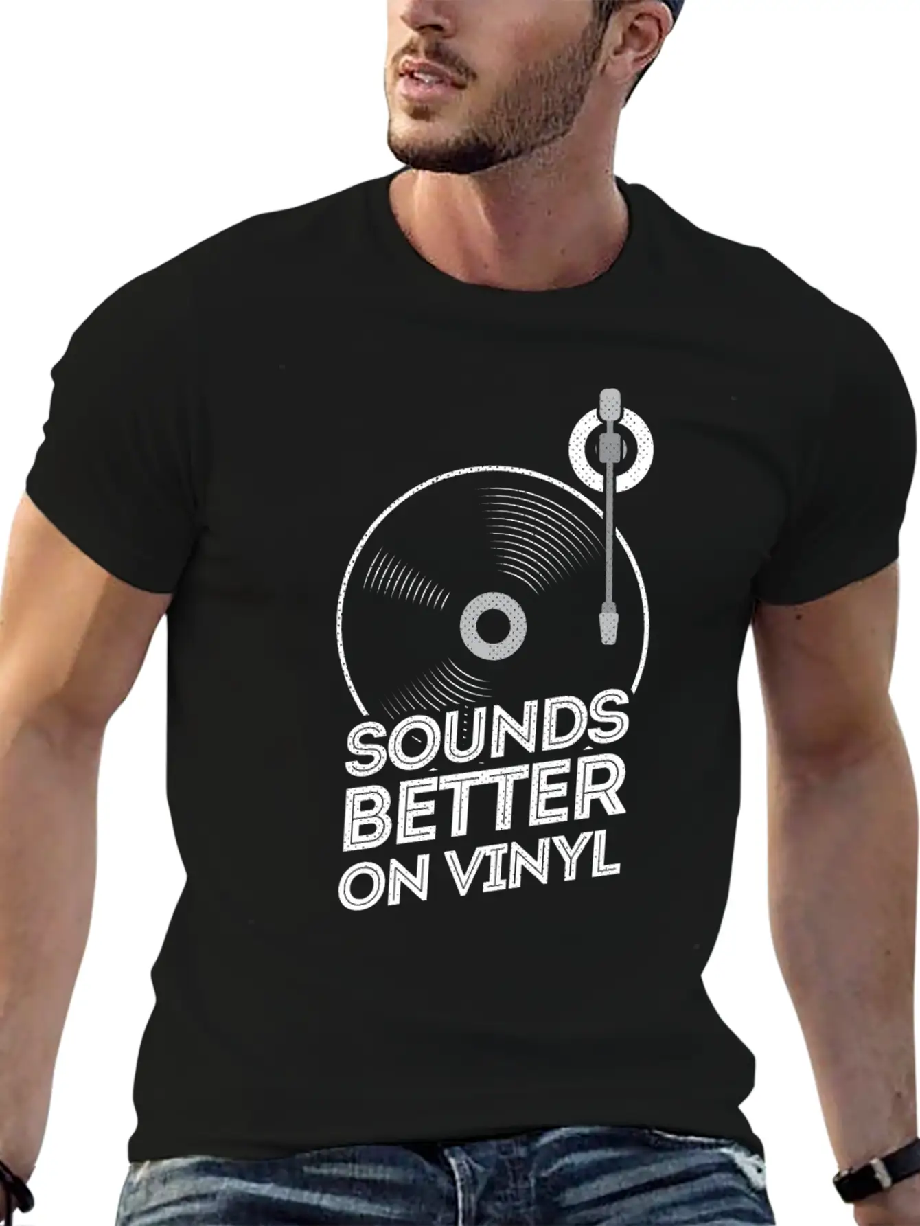 Sounds Better On Vinyl Record Player Album LP Gift Stylish Everyday T-Shirt – Unisex Basic Cotton Tee