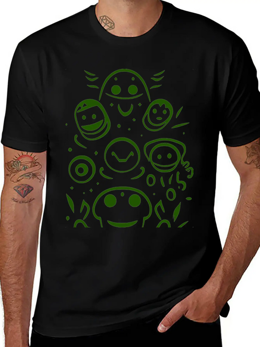 Space Alien Creatures Doodle Vector Single Color Lightweight Cotton T-Shirt – Daily Comfort Graphic Shirt