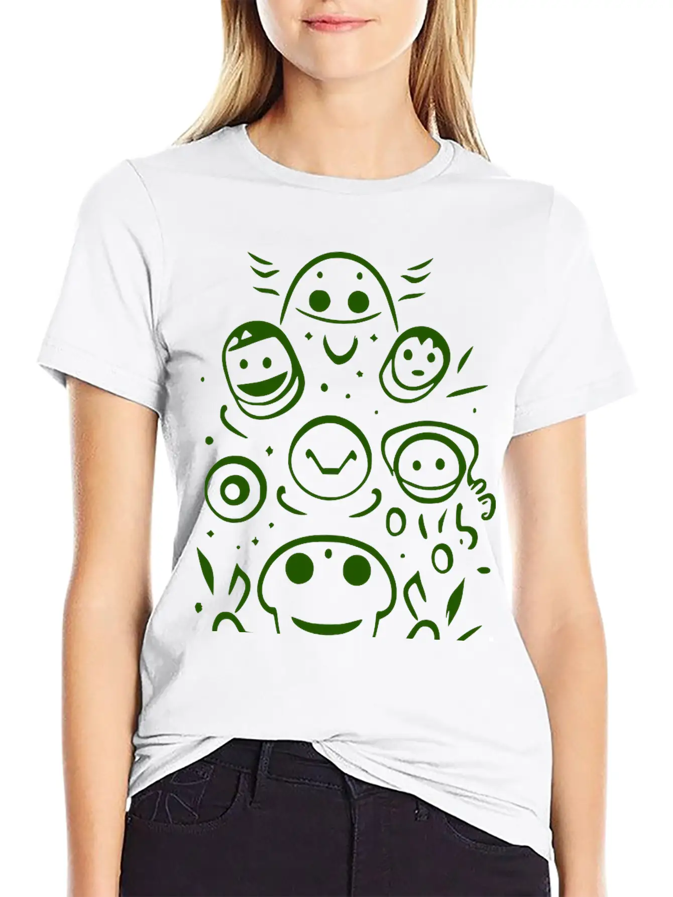 Space Alien Creatures Doodle Vector Single Color Lightweight Cotton T-Shirt – Daily Comfort Graphic Shirt