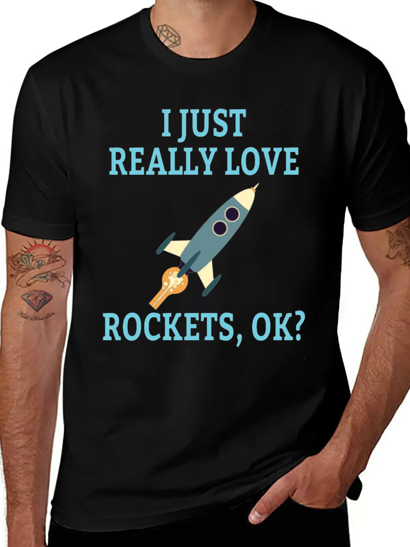 SPACE / ROCKET: I Just Love Rockets Basic Graphic T-Shirt – Daily Comfort In Soft Cotton
