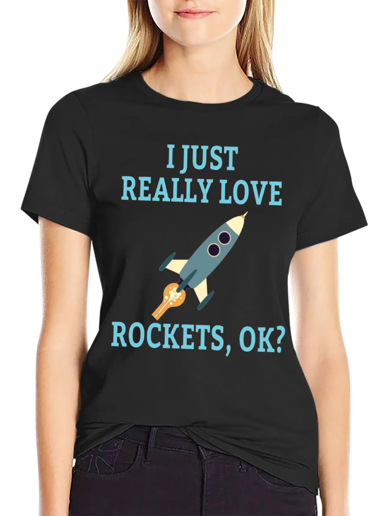 SPACE / ROCKET: I Just Love Rockets Basic Graphic T-Shirt – Daily Comfort In Soft Cotton