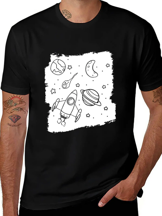 Space Rocket Planets Relaxed Everyday Tee – Lightweight And Durable Cotton