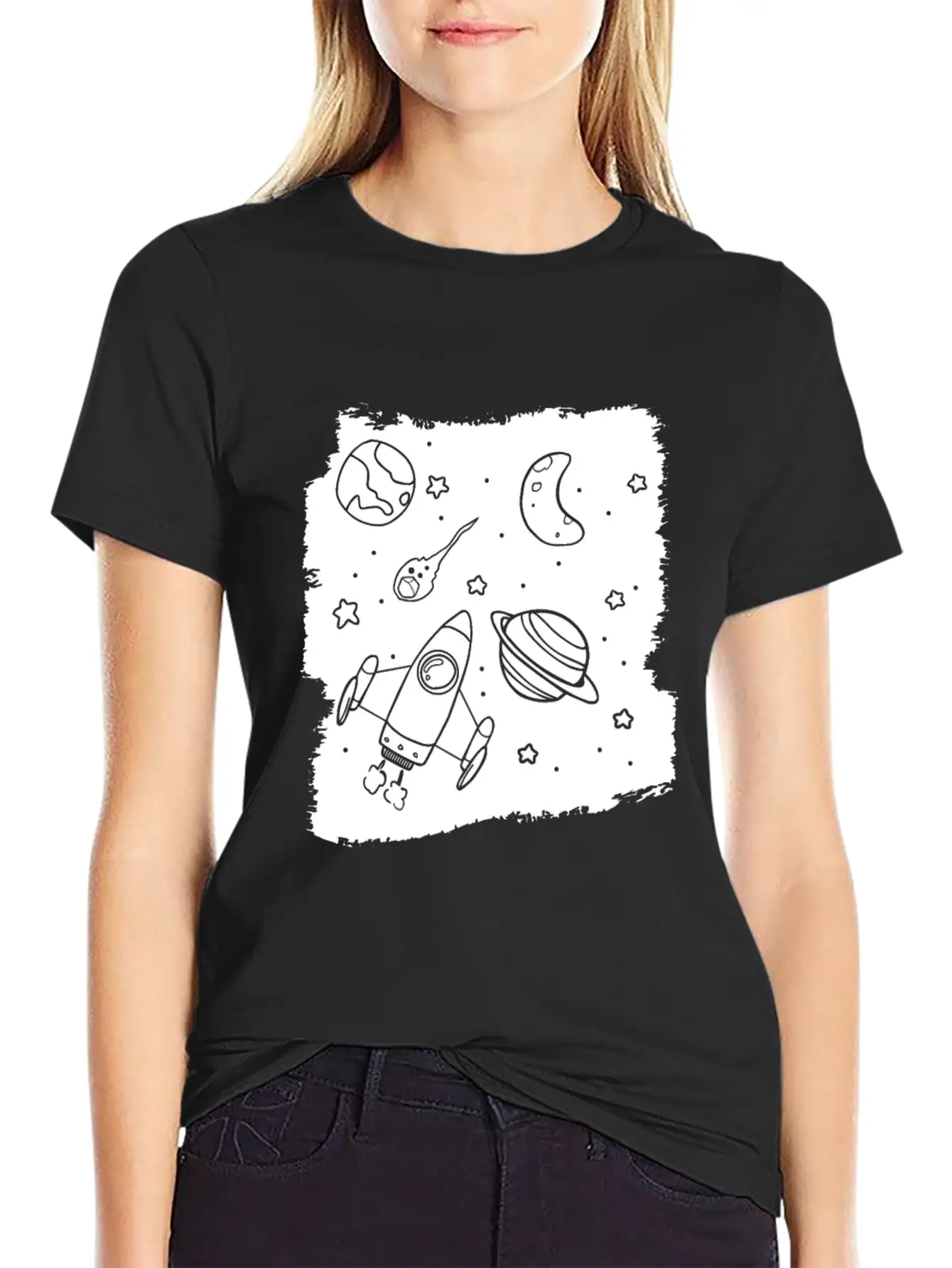 Space Rocket Planets Relaxed Everyday Tee – Lightweight And Durable Cotton