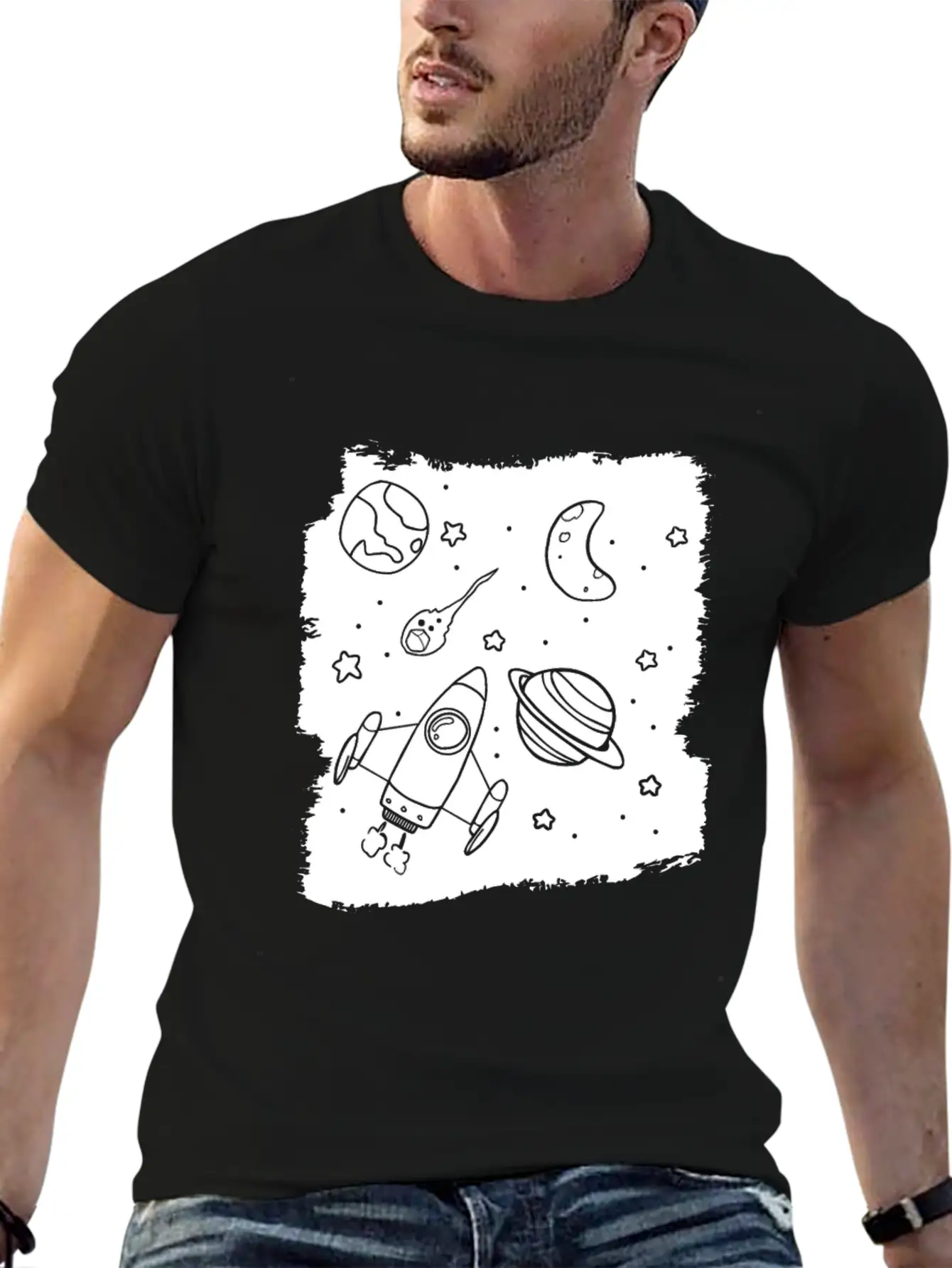 Space Rocket Planets Relaxed Everyday Tee – Lightweight And Durable Cotton