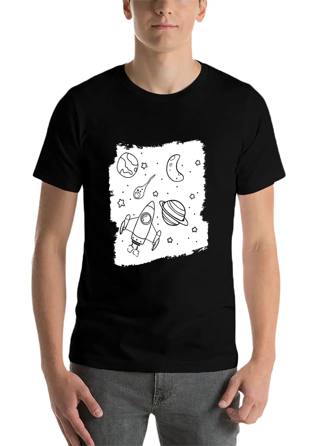 Space Rocket Planets Relaxed Everyday Tee – Lightweight And Durable Cotton