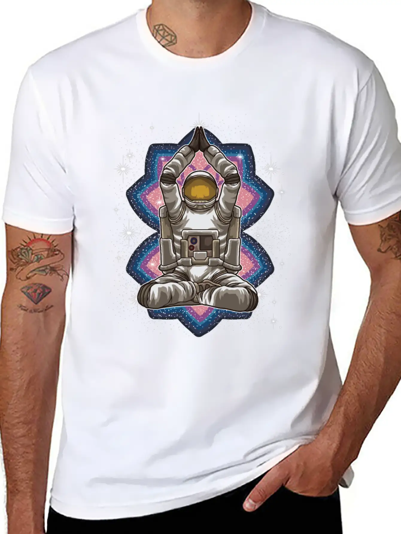 Space Yoga - Astronaut Meditates In The Galaxy Essential Cotton Tee For Daily Outfits – Unisex Style