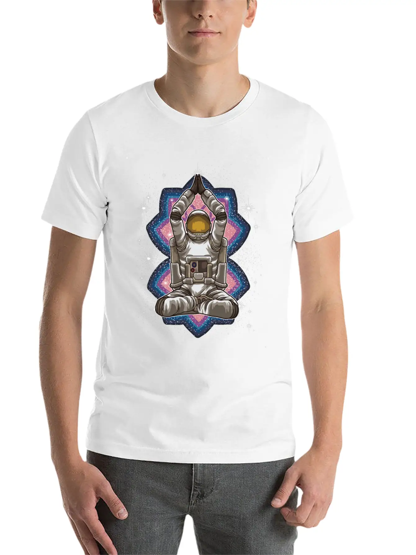 Space Yoga - Astronaut Meditates In The Galaxy Essential Cotton Tee For Daily Outfits – Unisex Style