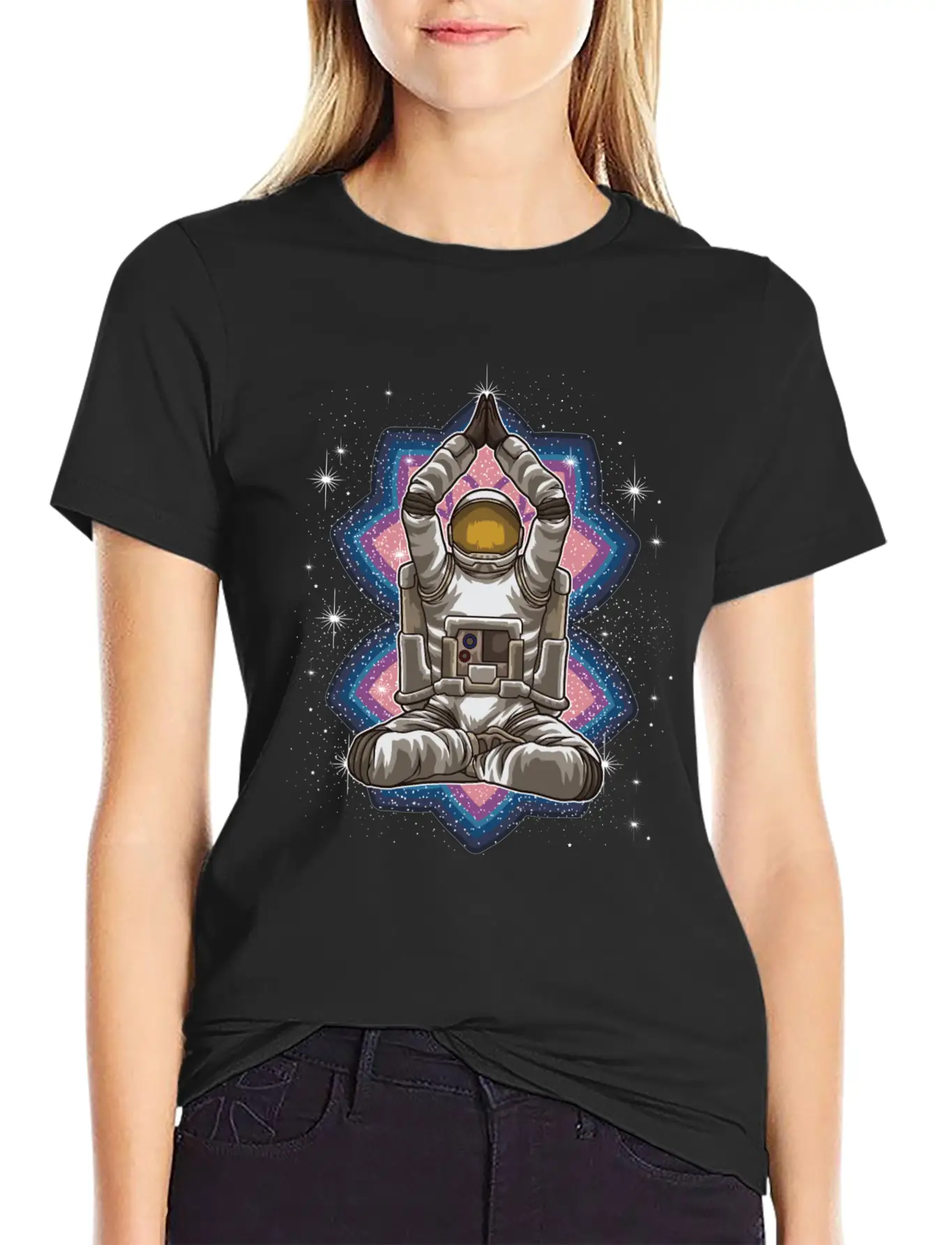 Space Yoga - Astronaut Meditates In The Galaxy Essential Cotton Tee For Daily Outfits – Unisex Style
