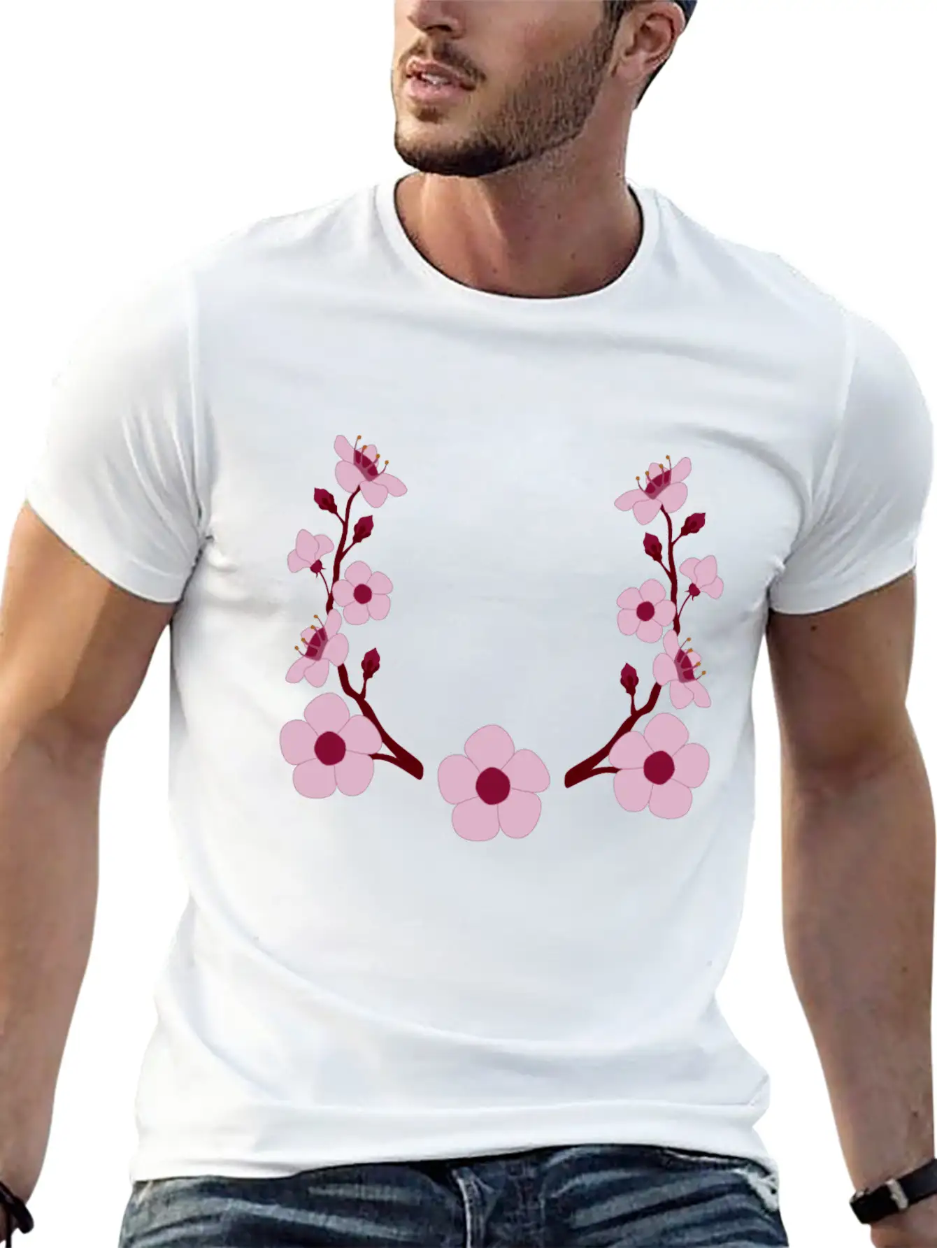 Spring Cherry Blossoms And Budding Flower Laurel Modern Fit Casual T-Shirt ��� Clean And Versatile Design