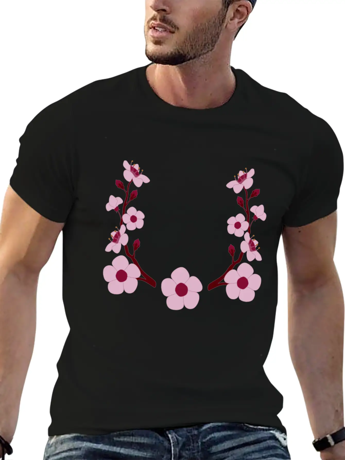 Spring Cherry Blossoms And Budding Flower Laurel Modern Fit Casual T-Shirt ��� Clean And Versatile Design