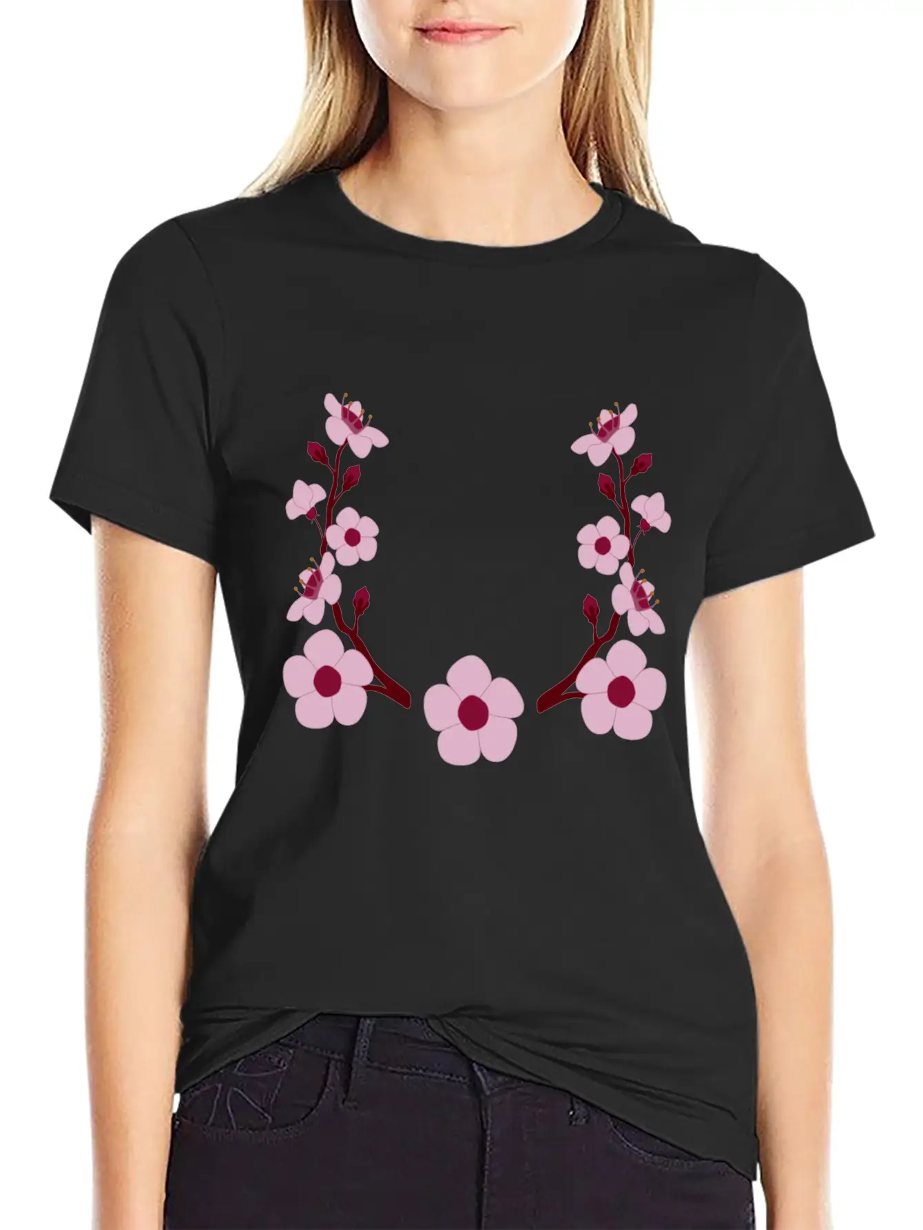 Spring Cherry Blossoms And Budding Flower Laurel Modern Fit Casual T-Shirt ��� Clean And Versatile Design