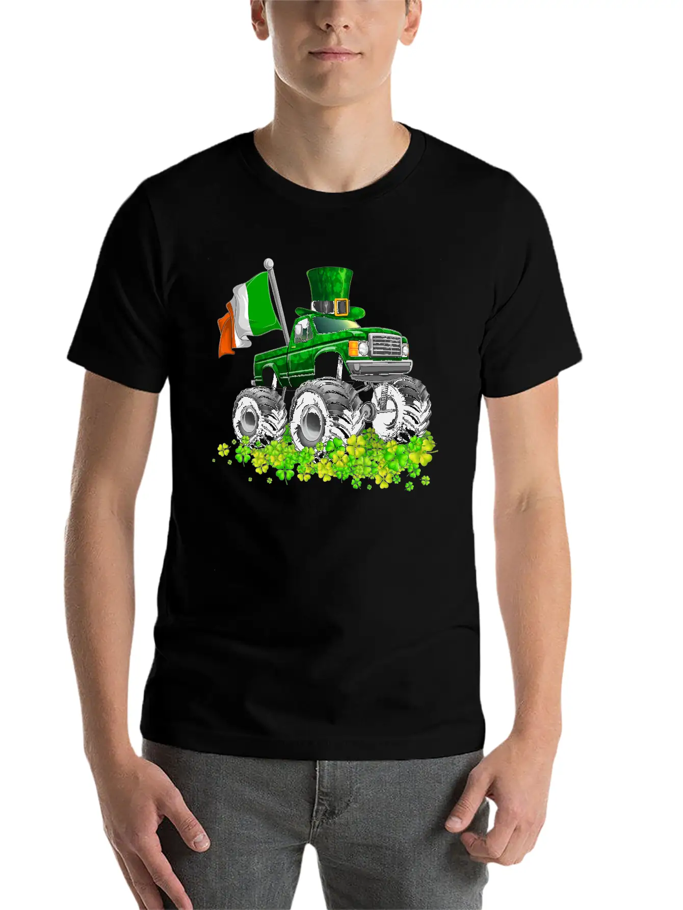 St Patricks Day Toddler Lucky Monster Truck Classic Fit Graphic Tee For Daily Comfort – Unisex Cotton Shirt