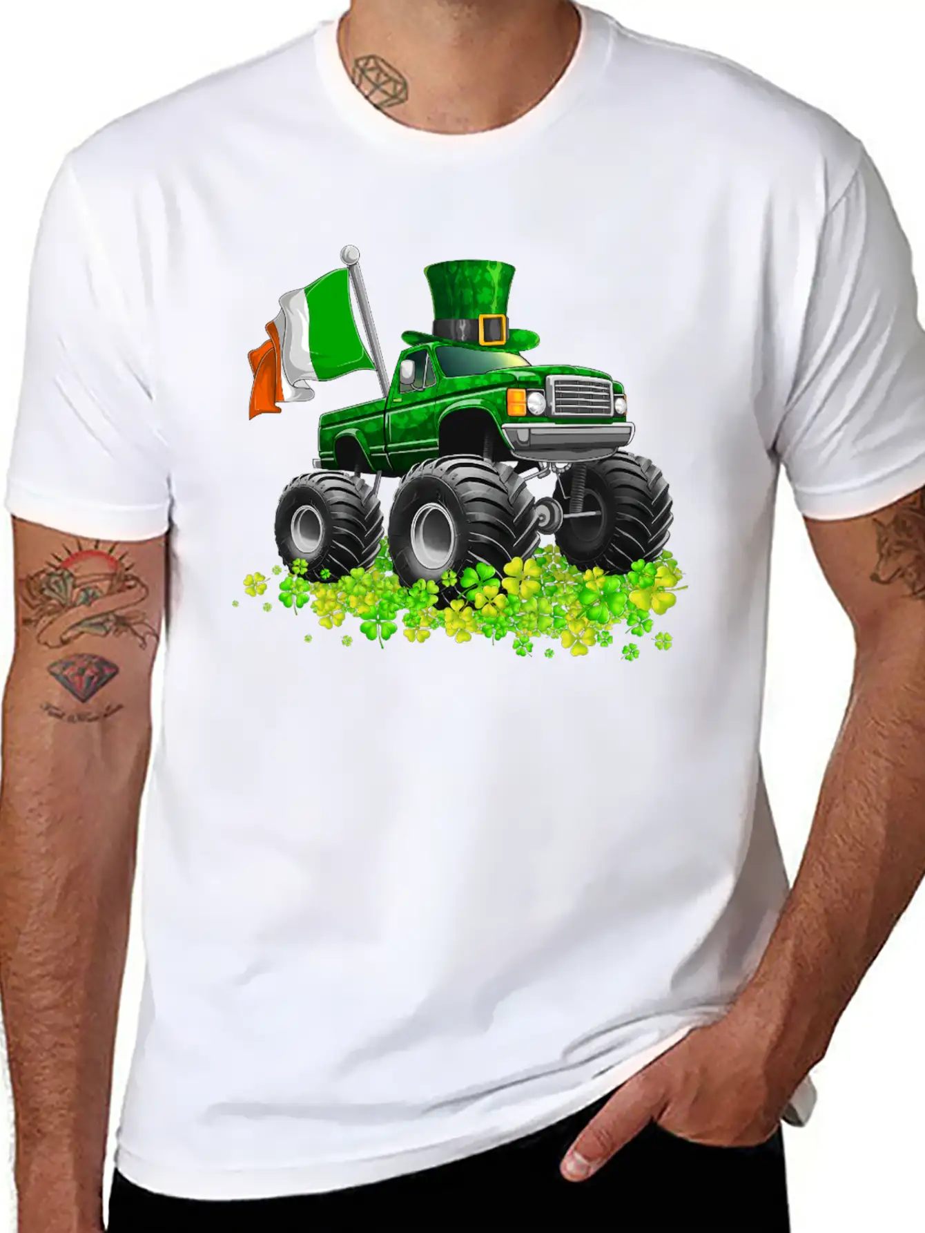 St Patricks Day Toddler Lucky Monster Truck Classic Fit Graphic Tee For Daily Comfort – Unisex Cotton Shirt
