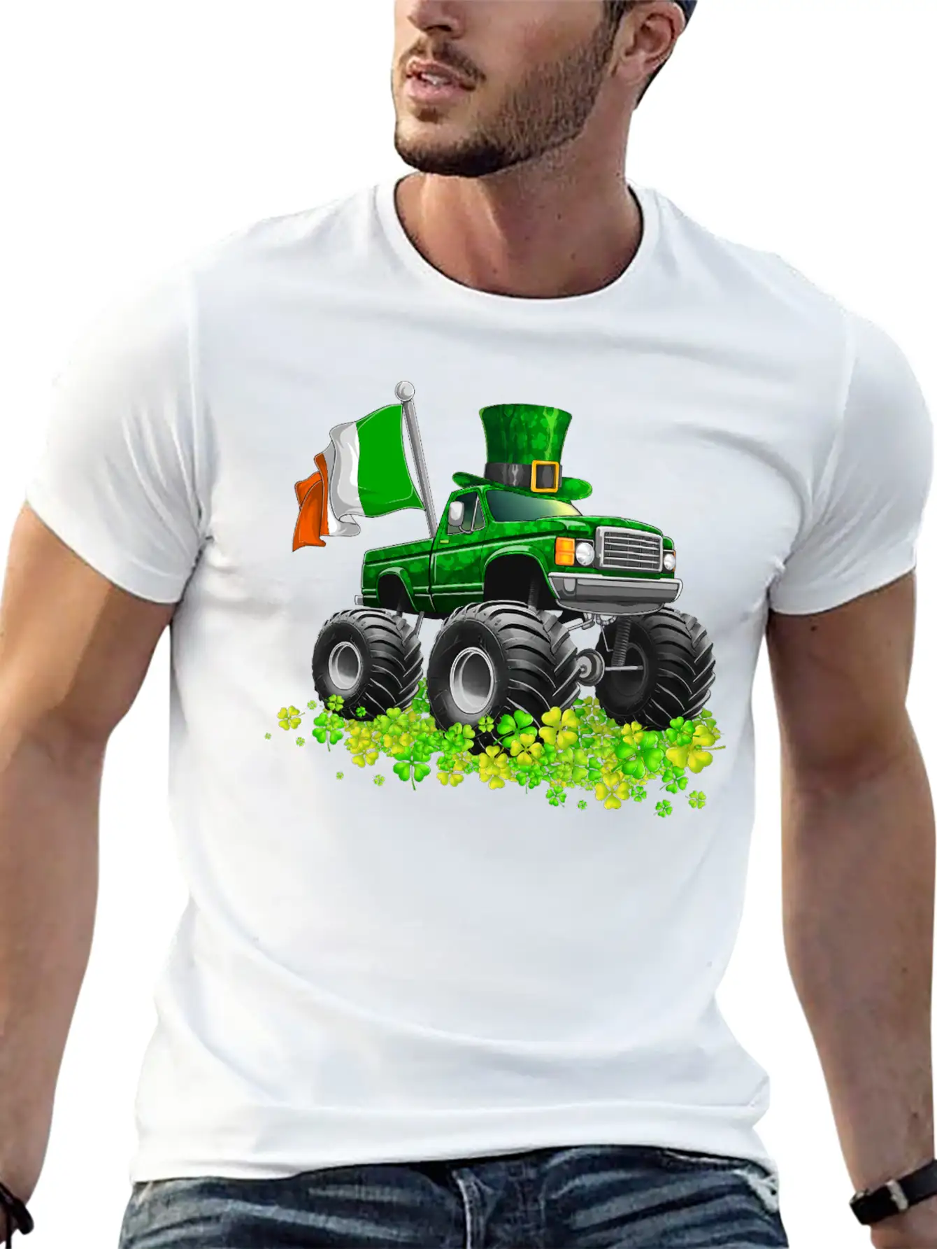 St Patricks Day Toddler Lucky Monster Truck Classic Fit Graphic Tee For Daily Comfort – Unisex Cotton Shirt