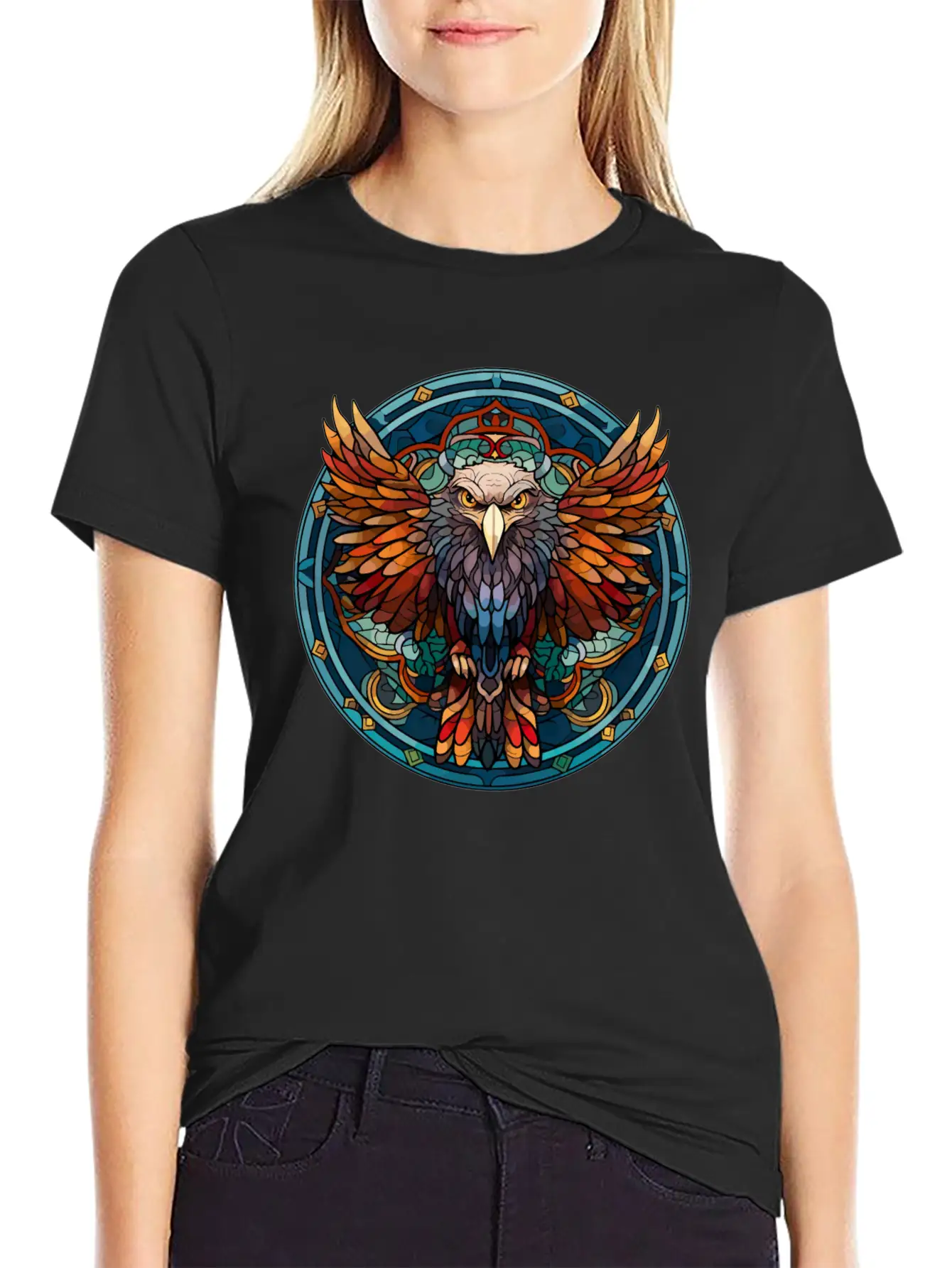 Stained Glass Eagle (3 Of 4) Comfortable Minimalist Graphic Tee – Summer Style Essential