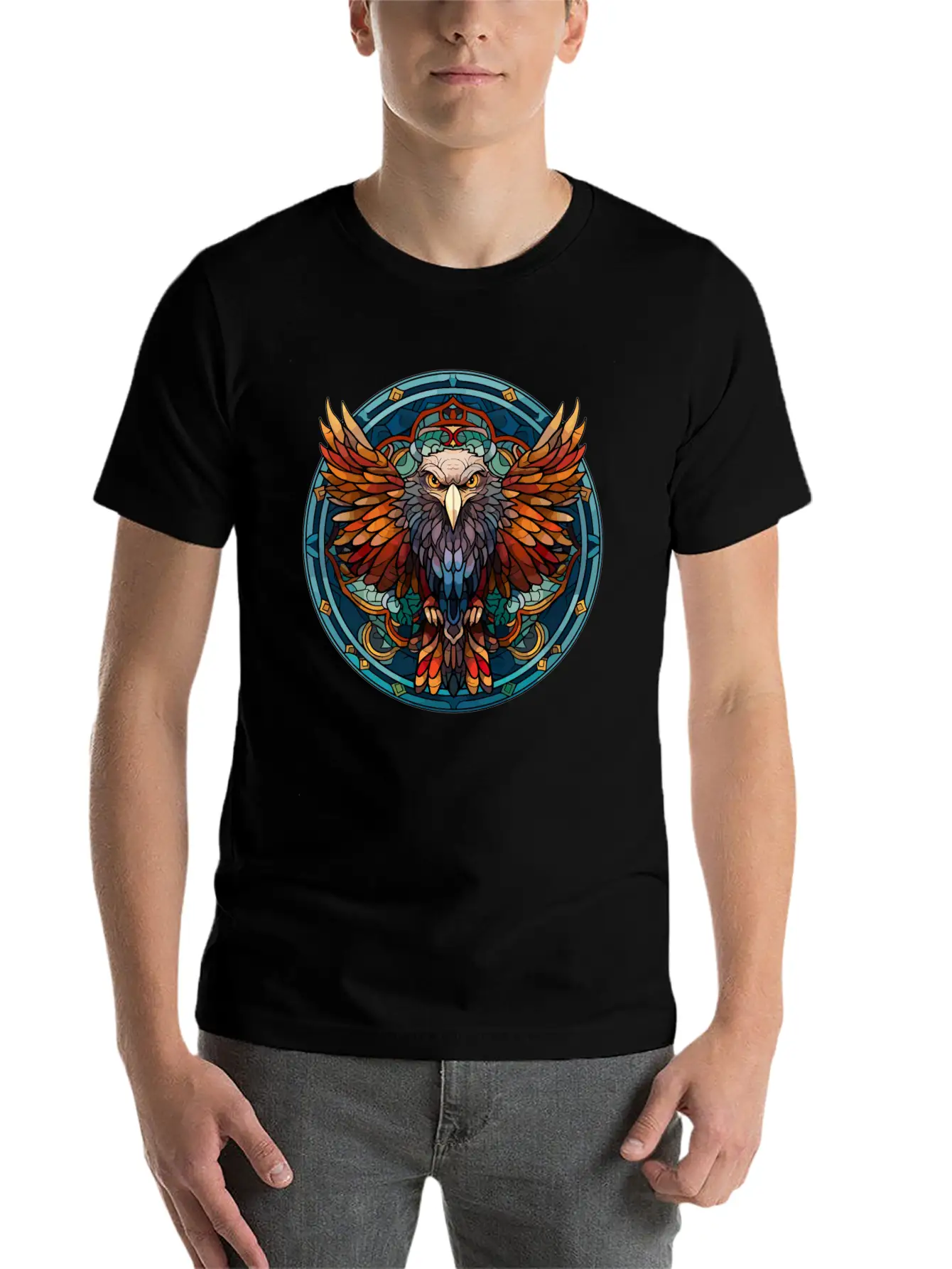 Stained Glass Eagle (3 Of 4) Comfortable Minimalist Graphic Tee – Summer Style Essential