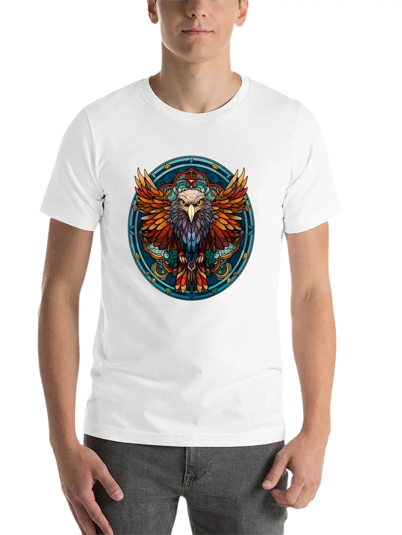 Stained Glass Eagle (3 Of 4) Comfortable Minimalist Graphic Tee – Summer Style Essential