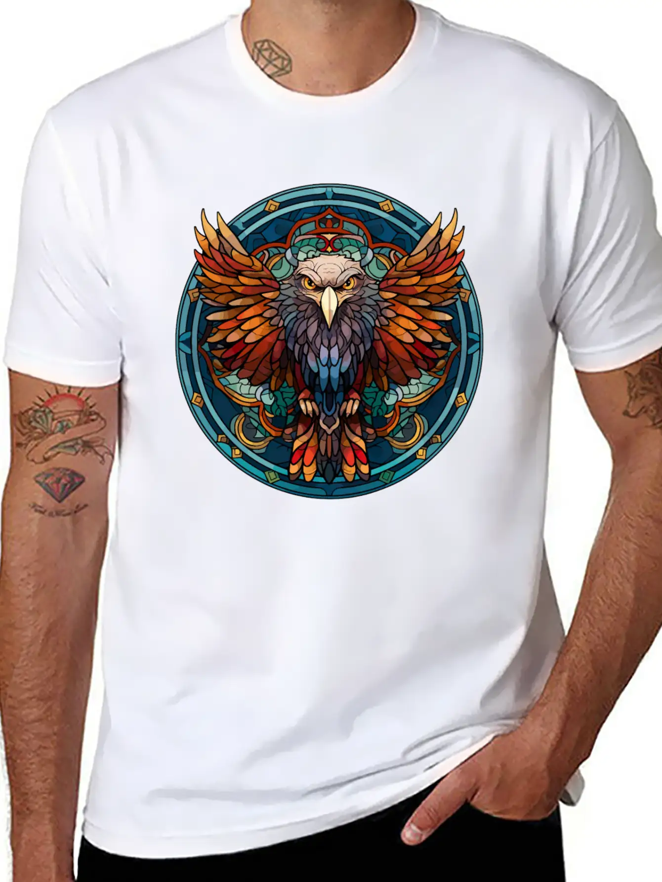 Stained Glass Eagle (3 Of 4) Comfortable Minimalist Graphic Tee – Summer Style Essential
