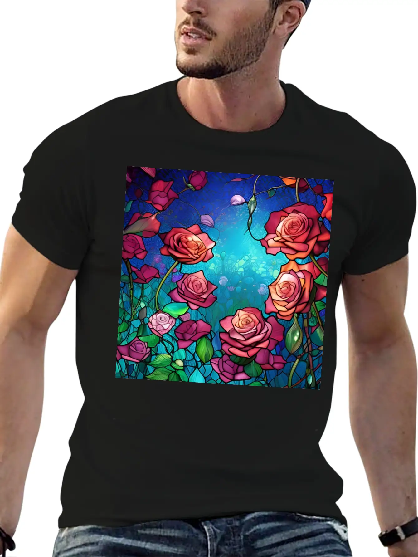 Stained Glass Roses Modern Fit Casual T-Shirt – Clean And Versatile Design