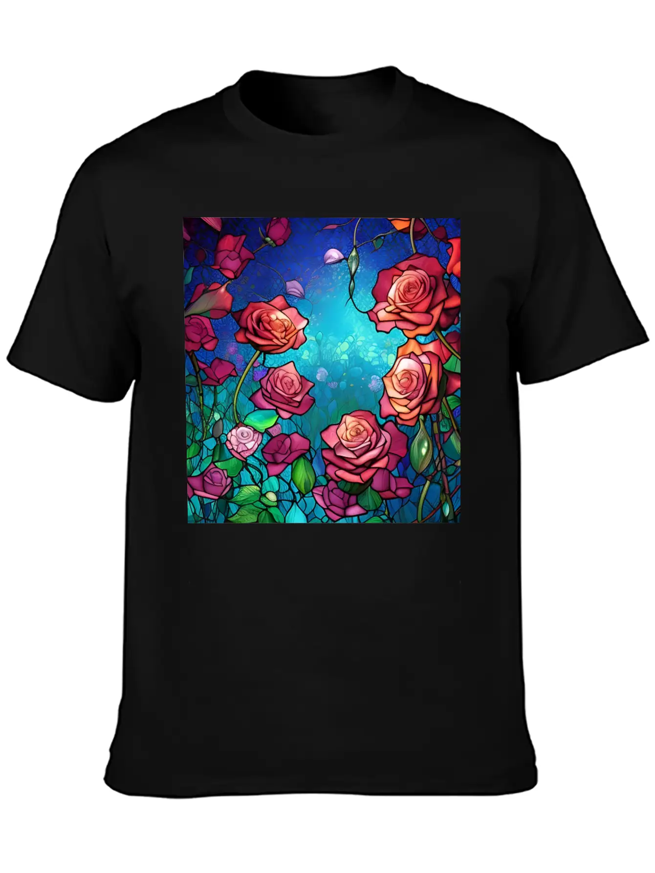 Stained Glass Roses Modern Fit Casual T-Shirt – Clean And Versatile Design