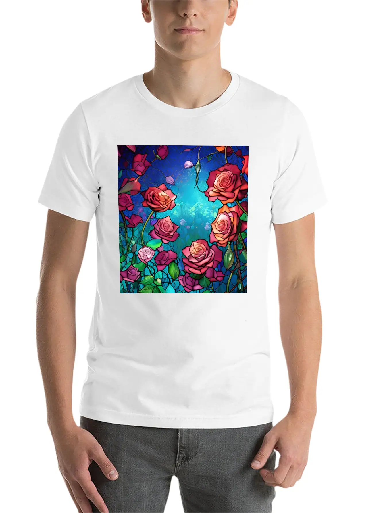 Stained Glass Roses Modern Fit Casual T-Shirt – Clean And Versatile Design