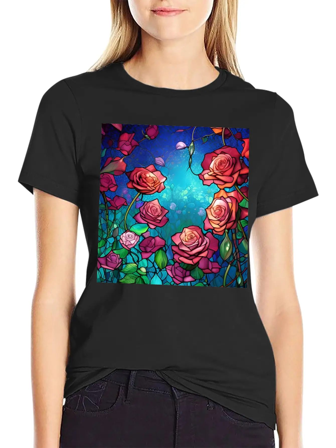 Stained Glass Roses Modern Fit Casual T-Shirt – Clean And Versatile Design