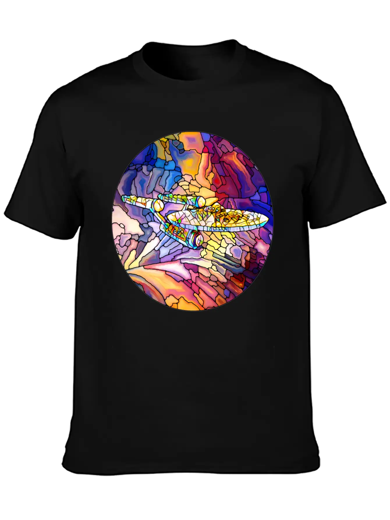 Stained Glass Spaceship Soft Cotton Short Sleeve Tee – Unisex Wardrobe Staple