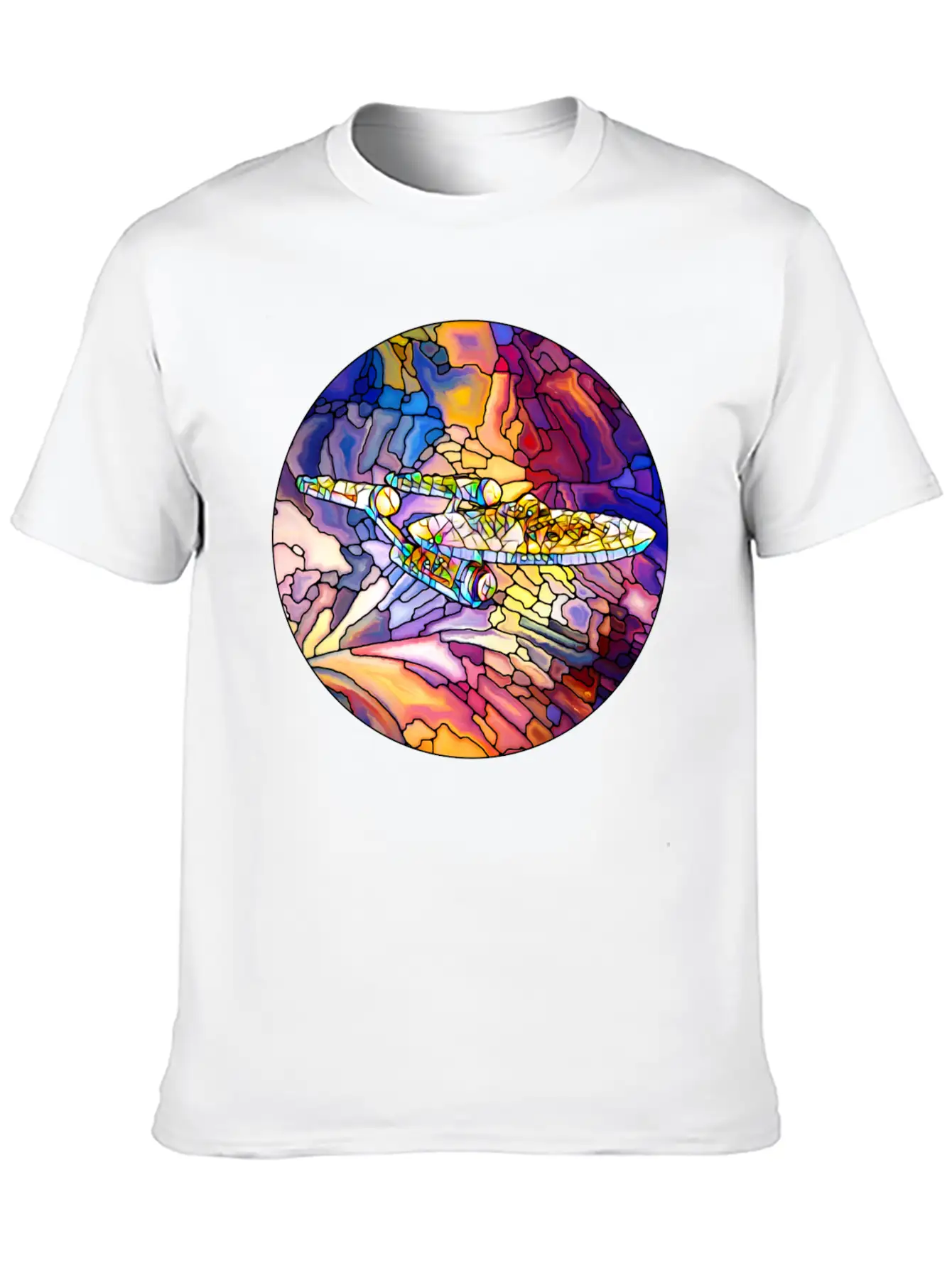 Stained Glass Spaceship Soft Cotton Short Sleeve Tee – Unisex Wardrobe Staple