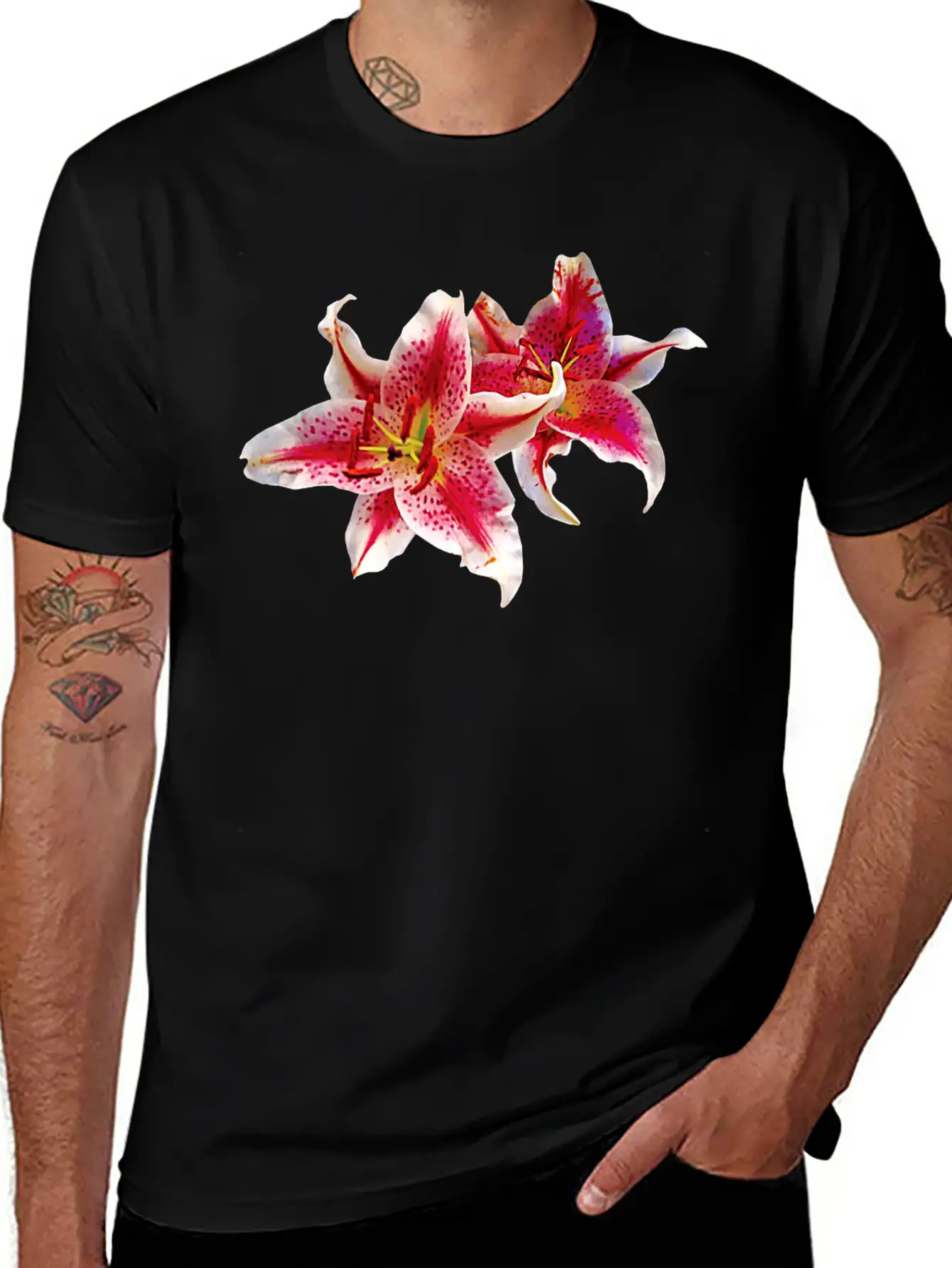 Stargazer Lily Pair Basic Graphic T-Shirt – Daily Comfort In Soft Cotton