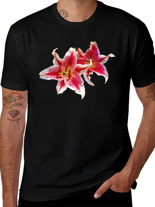 Stargazer Lily Pair Basic Graphic T-Shirt – Daily Comfort In Soft Cotton