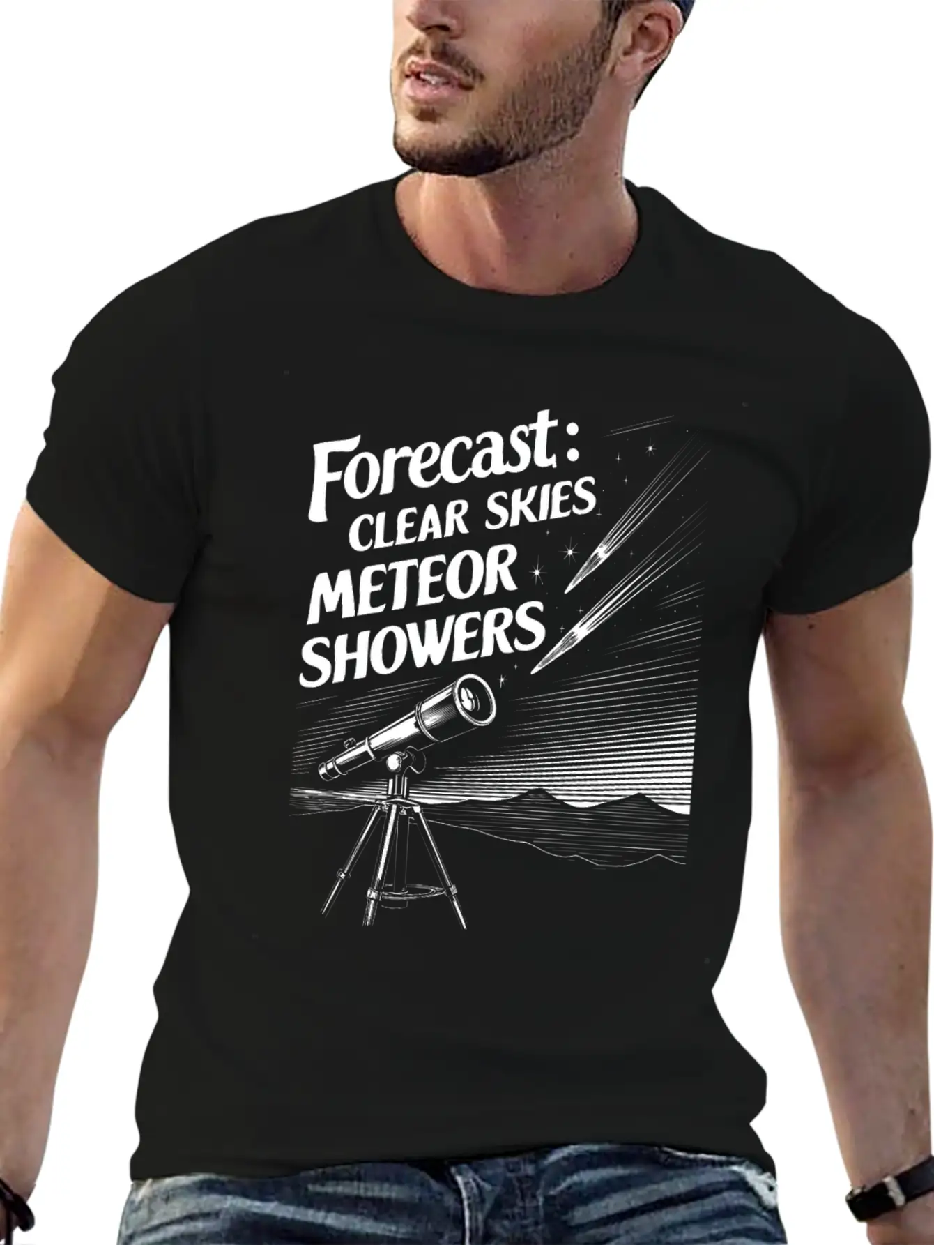 Stargazing Adventures Under The Meteor Shower Lightweight Cotton T-Shirt – Daily Comfort Graphic Shirt