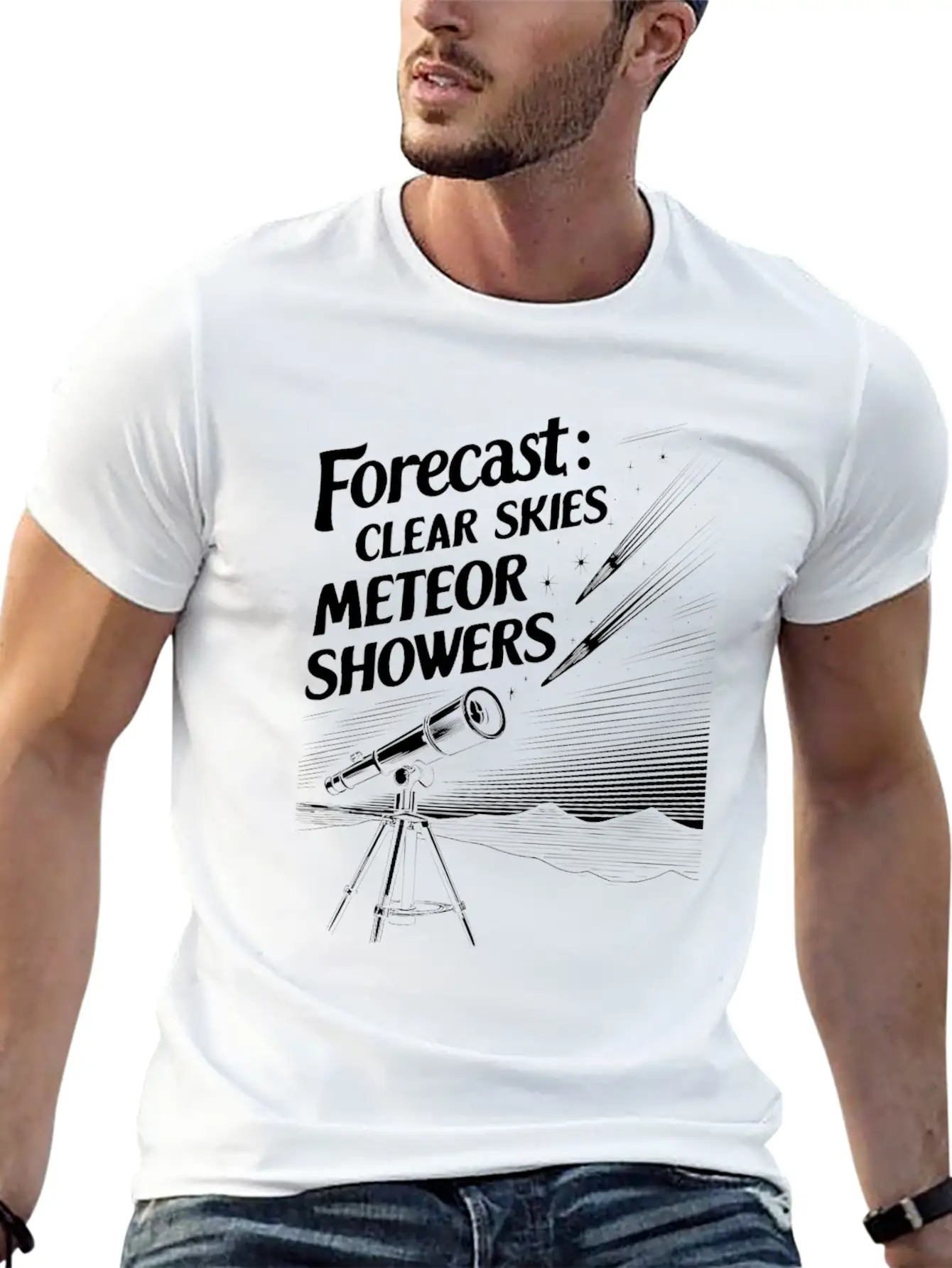 Stargazing Adventures Under The Meteor Shower Lightweight Cotton T-Shirt – Daily Comfort Graphic Shirt