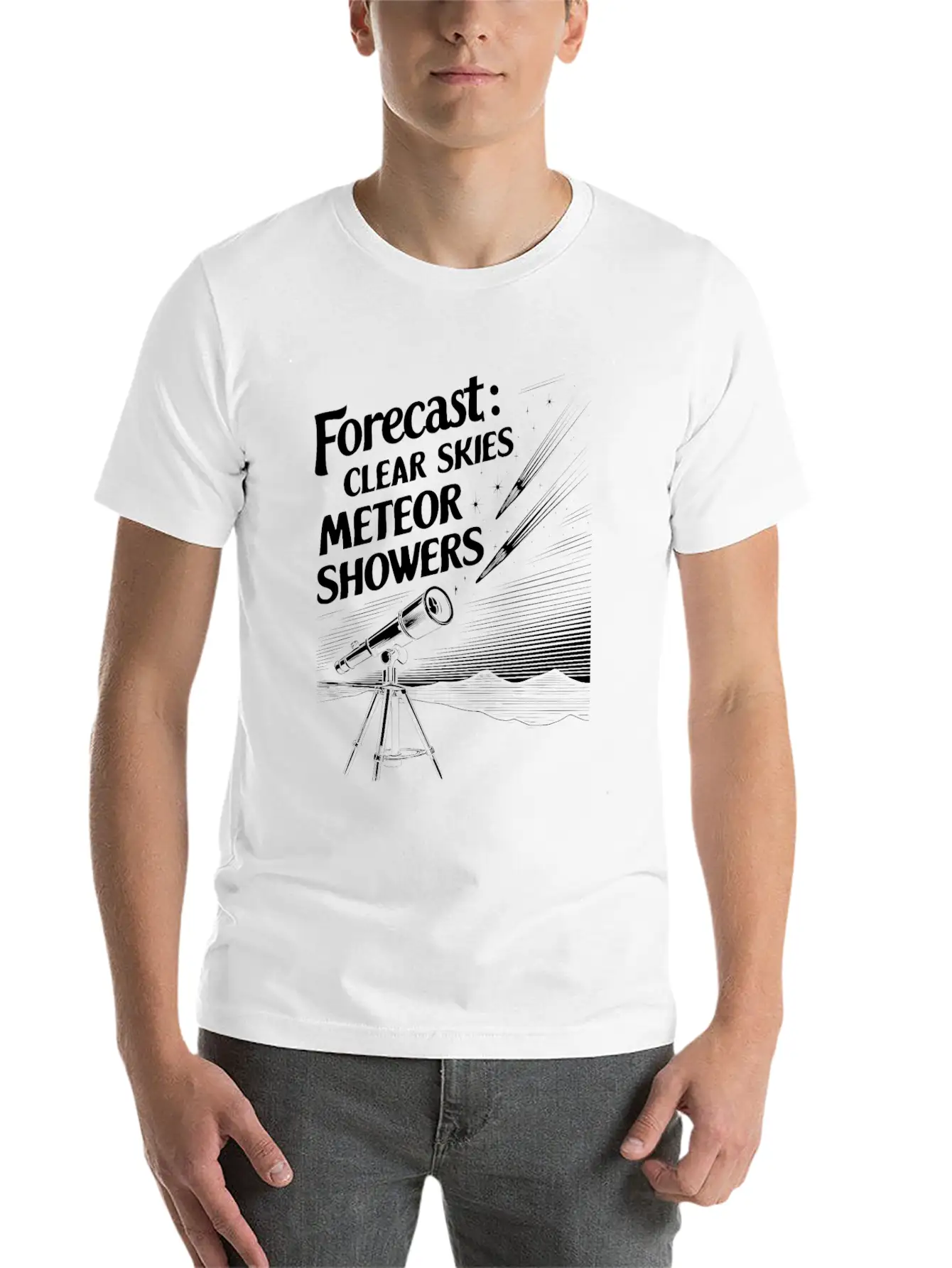 Stargazing Adventures Under The Meteor Shower Stylish Everyday T-Shirt – Unisex Basic Cotton Tee