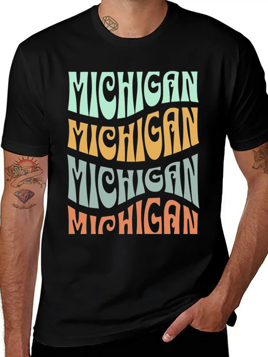 State Of Michigan Retro Aesthetic Groovy Font Unisex Casual T-Shirt – Clean Design For Daily Comfort
