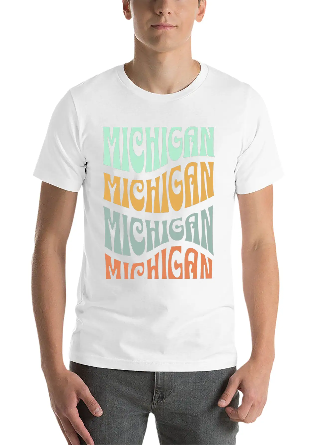 State Of Michigan Retro Aesthetic Groovy Font Unisex Casual T-Shirt – Clean Design For Daily Comfort